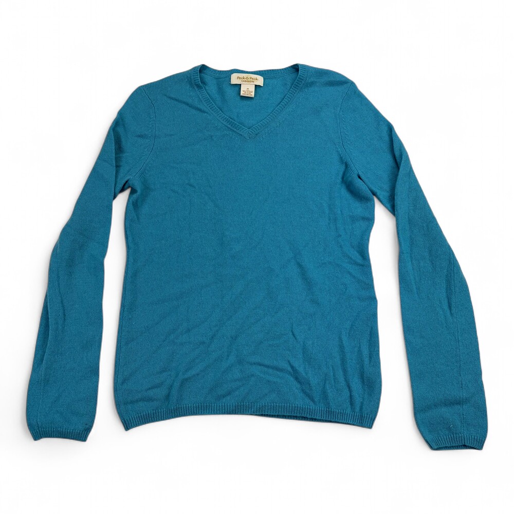 Peck & Peck 100% Cashmere V-Neck Sweater M Teal
